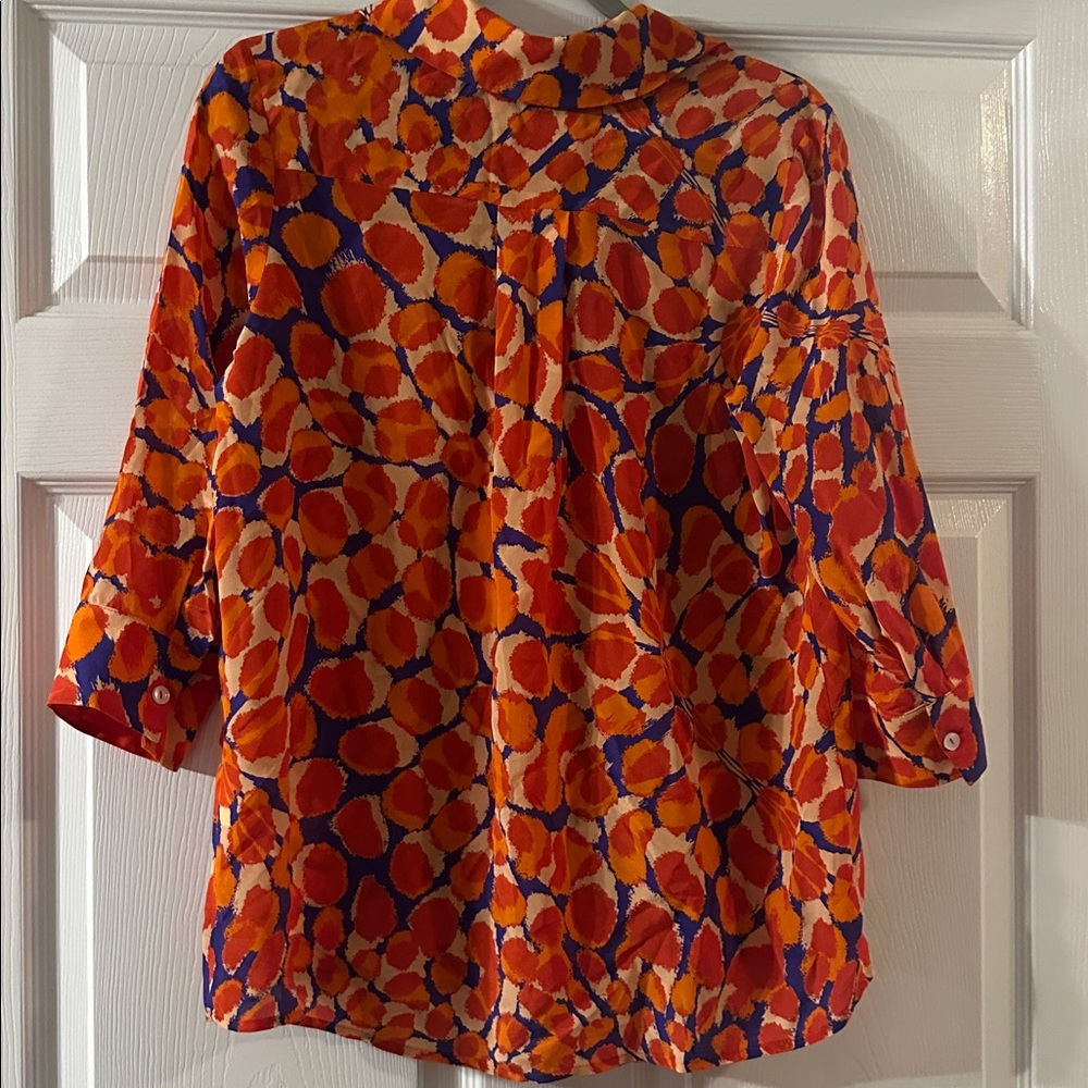 Perlavera Vibrant Orange and Blue Women's Top - Picture 4 of 4
